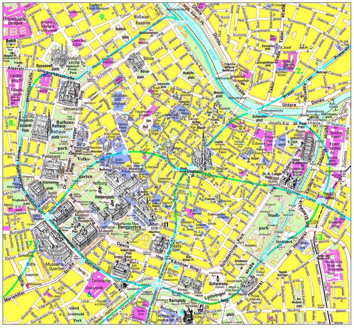 Vienna tempat untuk melawat peta